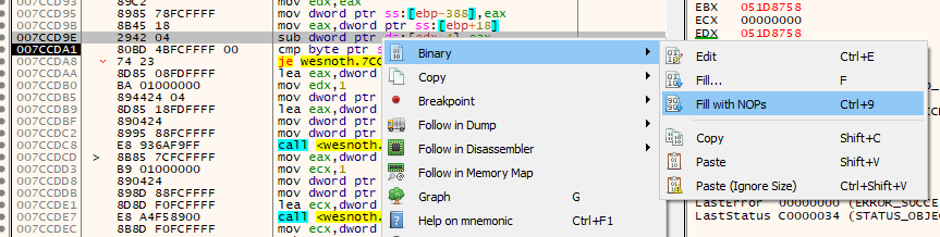 Filling the instruction with NOP bytes
