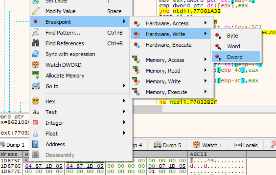Setting a write breakpoint on gold