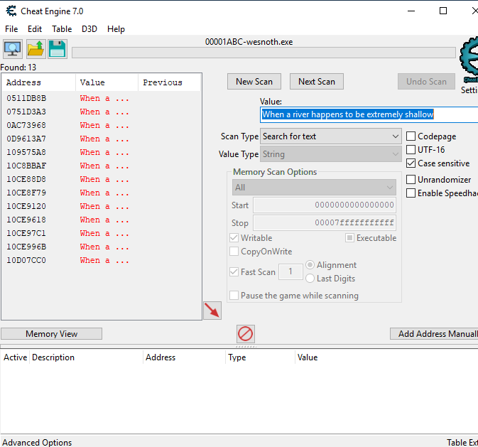 Searching for text in memory