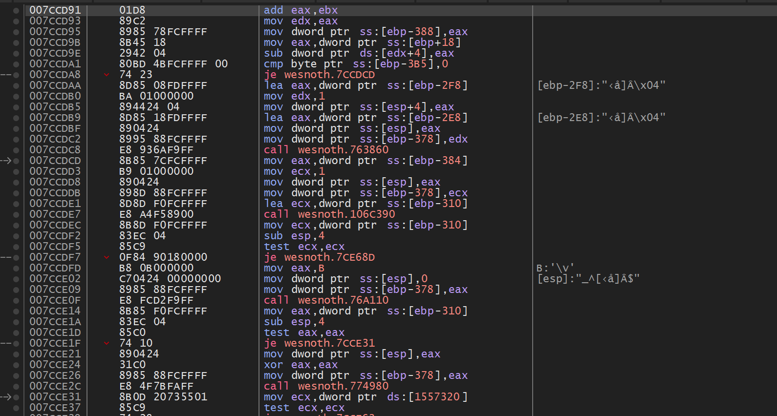 A small disassembly listing