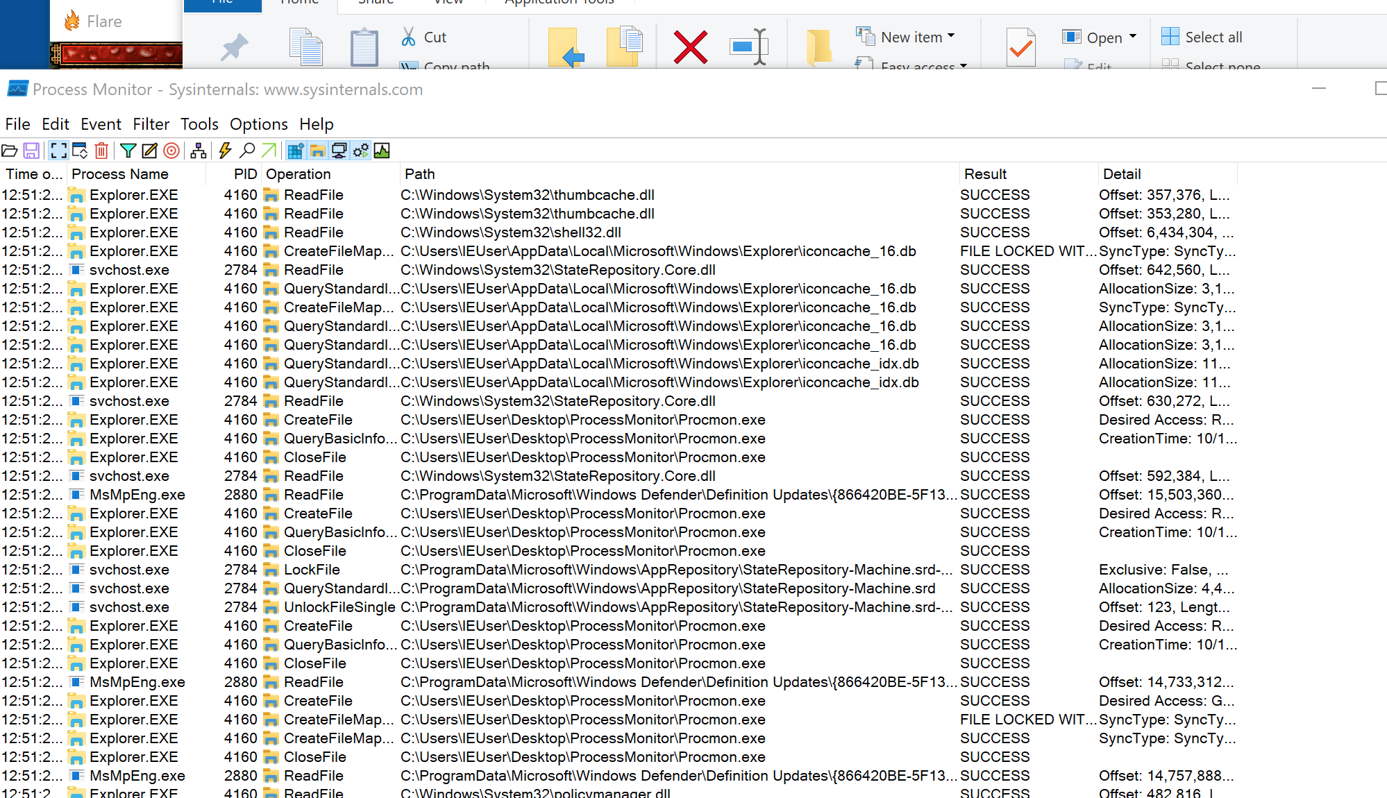 Filtering Process Monitor to the target