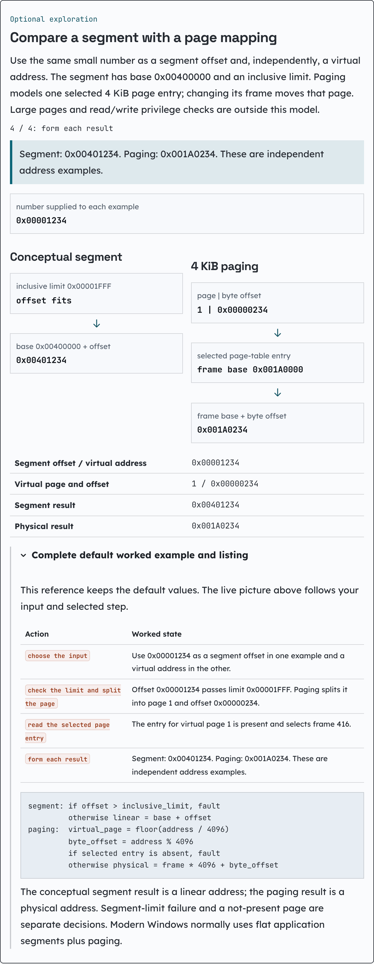 Compare a segment with a page mapping.